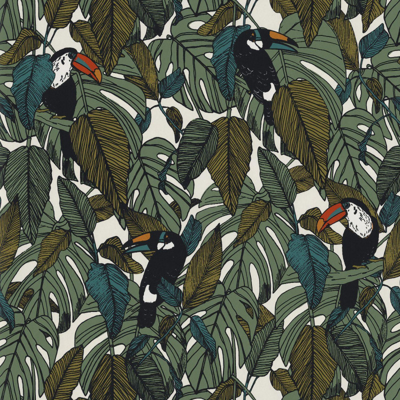 Papier peint intissé TOUCAN vert mousse - Collection PORTFOLIO - CASAMANCE