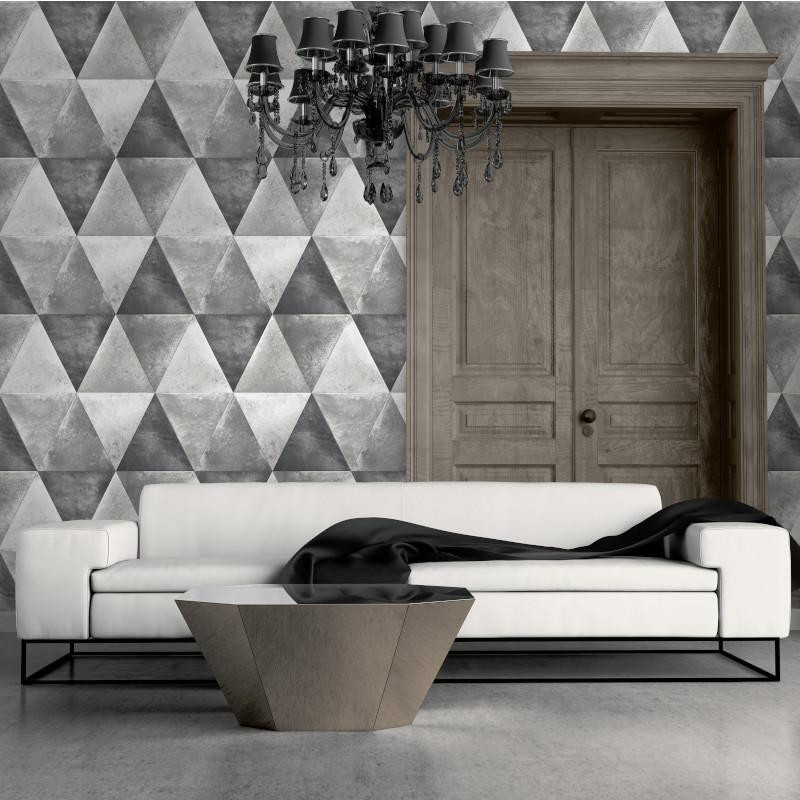 Papier peint Triangles Métallisés argent et cuivre - HEXAGONE - Ugepa - L62509