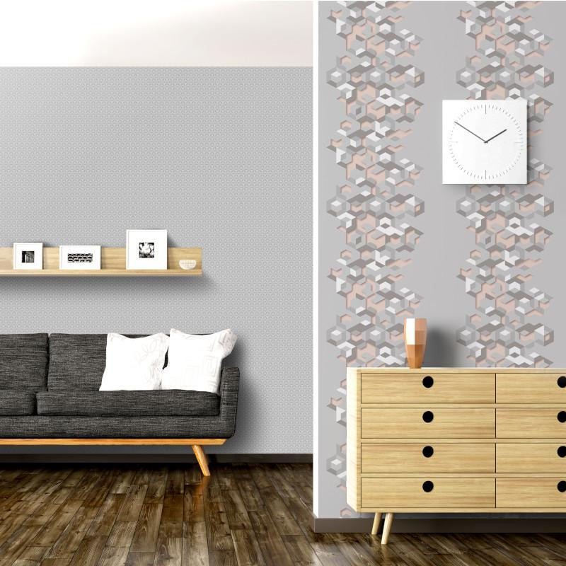 Papier peint Géométrique gris et rose - HEXAGONE - Ugepa - L57703