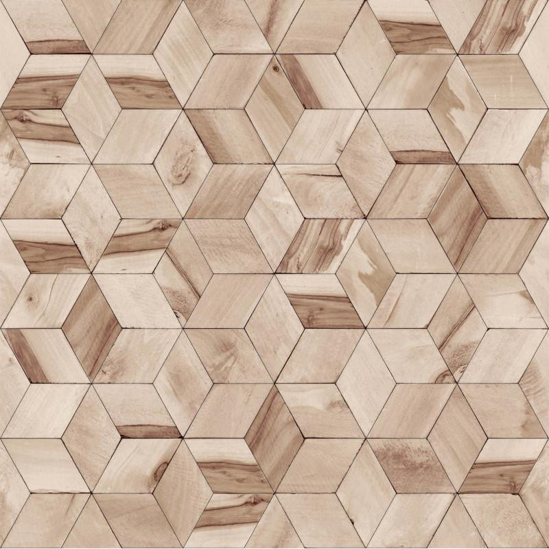 Papier peint vinyle géométrique marron effet de bois - HEXAGONE - UGEPA