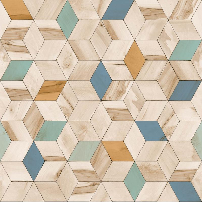 Papier peint Géométrique Bois bleu - HEXAGONE - Ugepa - L59301
