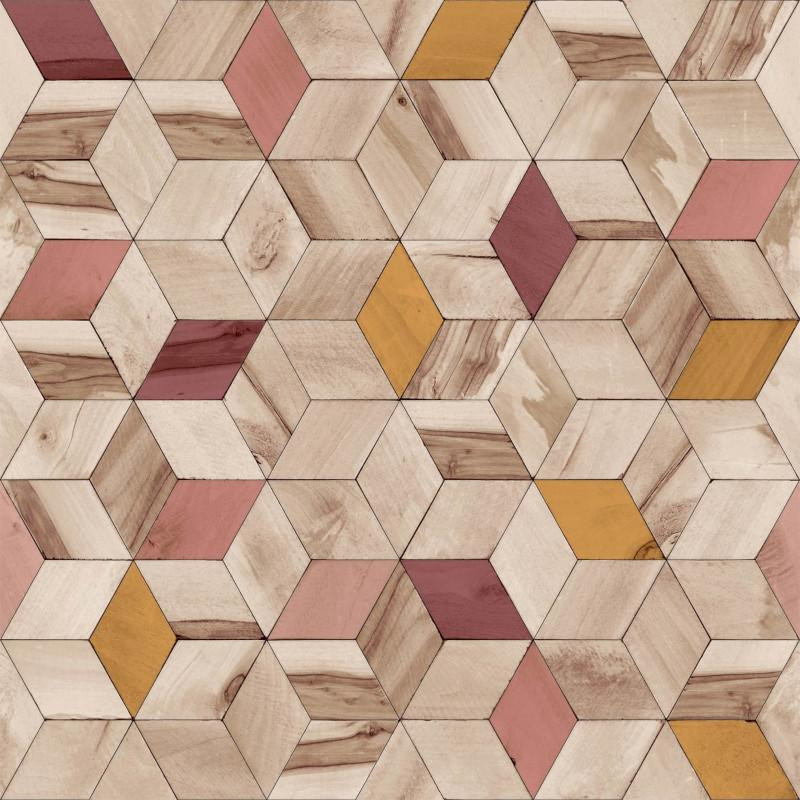 Papier peint Géométrique Bois rouge - HEXAGONE - Ugepa - L59310