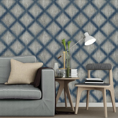 Papier peint Géométrique Métallisé bleu - HEXAGONE - Ugepa - L60001