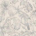 Papier peint Feuillage Tropical et Oiseaux - argent - ESCAPADE Ugepa