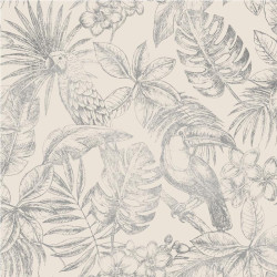 Papier peint Feuillage Tropical et Oiseaux lin et argent - ESCAPADE - Ugepa - L70709