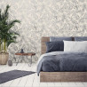Papier peint Feuillage Tropical et Oiseaux - argent - ESCAPADE Ugepa