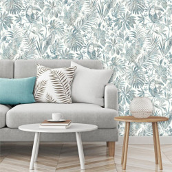 Papier peint Feuillage Tropical et Oiseaux bleu et marron - ESCAPADE - Ugepa - L68501