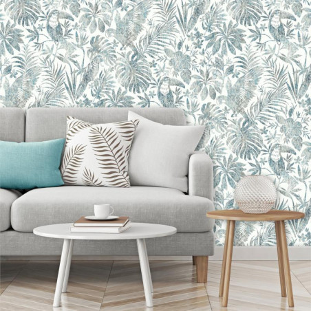 Papier peint Feuillage Tropical et Oiseaux bleu et marron - ESCAPADE - Ugepa - L68501