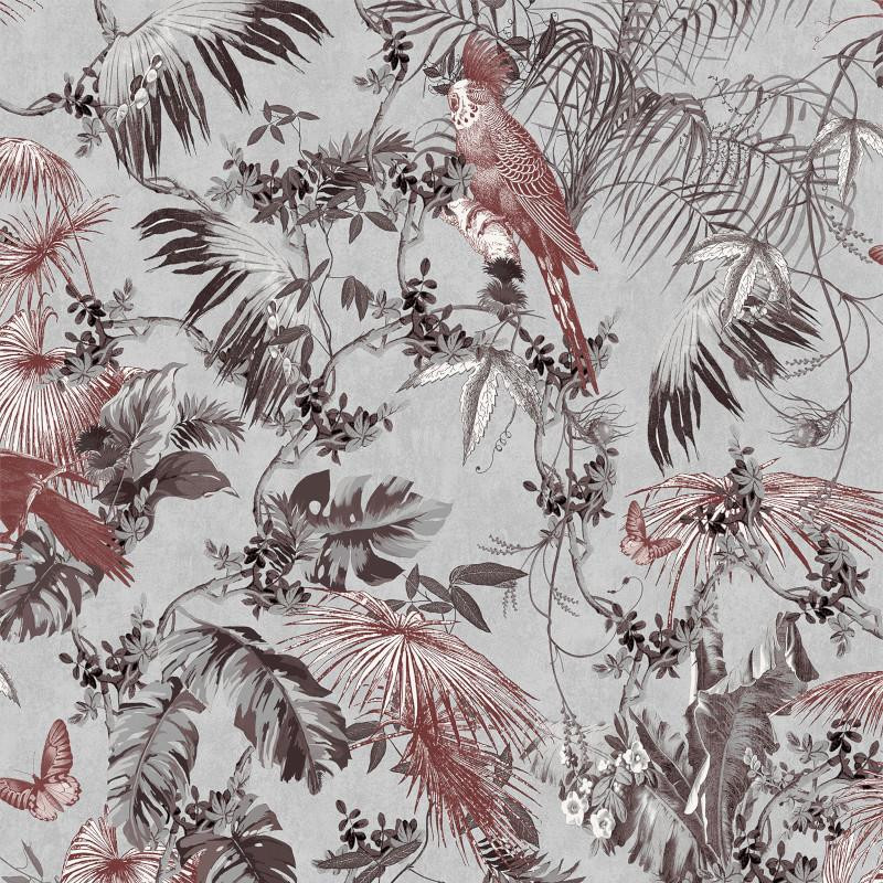 Papier peint Tropical rouge et argent - ESCAPADE - Ugepa - L69808