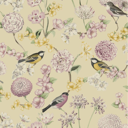 Papier peint Fleuri et Oiseaux rose et jaune - ESCAPADE - Ugepa - L78802