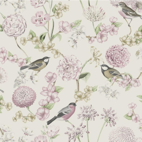 Papier peint Fleuri et Oiseaux rose - ESCAPADE - Ugepa - L78803