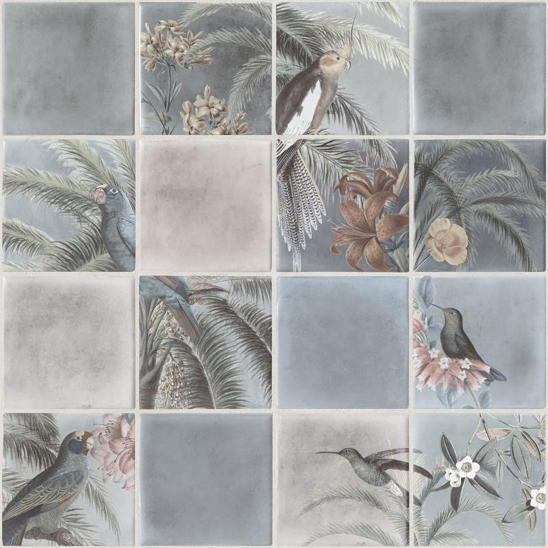 Papier peint Tropical effet carrelage gris - ESCAPADE - Ugepa - L79301