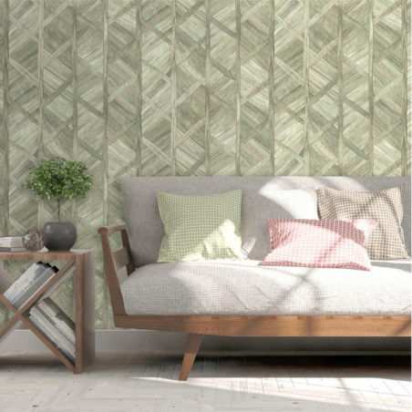 Papier peint Paille Tressée vert et beige - ESCAPADE - Ugepa - L61604