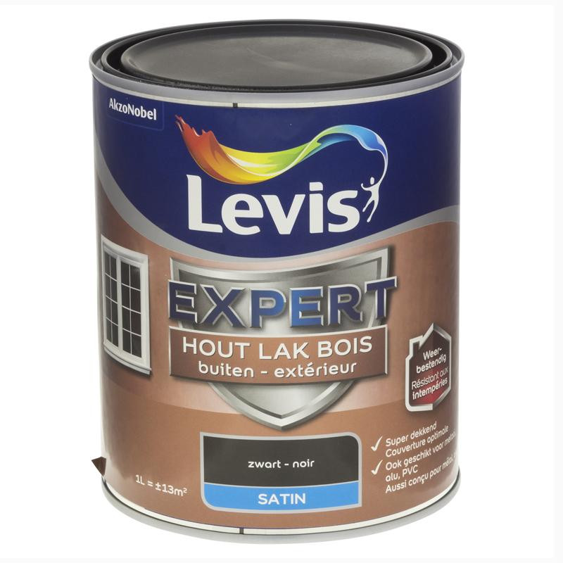 Laque bois extérieure EXPERT noire effet satin - 1L - LEVIS