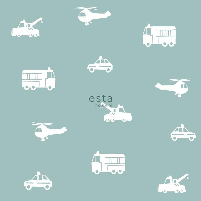 Papier peint Véhicules bleu gris - LITTLE BANDITS - Esta Home - 128864