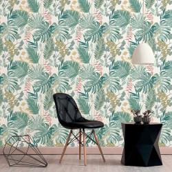 Papier peint Jungle Mix vert foncé et rose - LES ESSENTIELS CONTEMPORAINS - Lutèce  - 51178314A