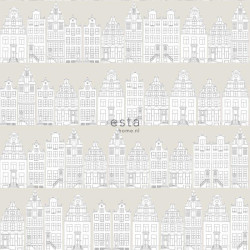 Papier peint Maison d'Amsterdam gris clair - LITTLE BANDITS - Esta Home - 138909
