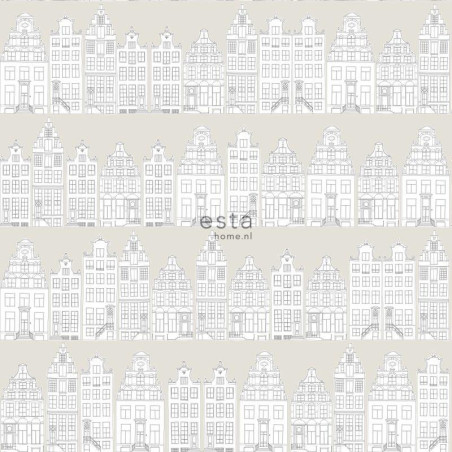 Papier peint Maison d'Amsterdam gris clair - LITTLE BANDITS - Esta Home - 138909