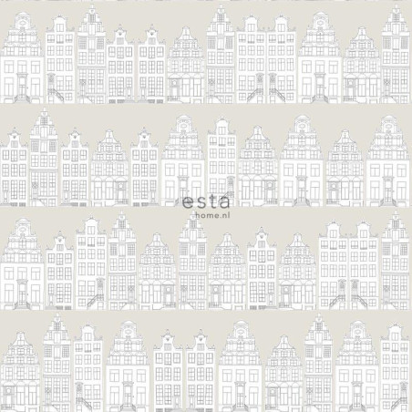 Papier peint enfant Maison d'Amsterdam gris clair  - Little Bandits - ESTA HOME