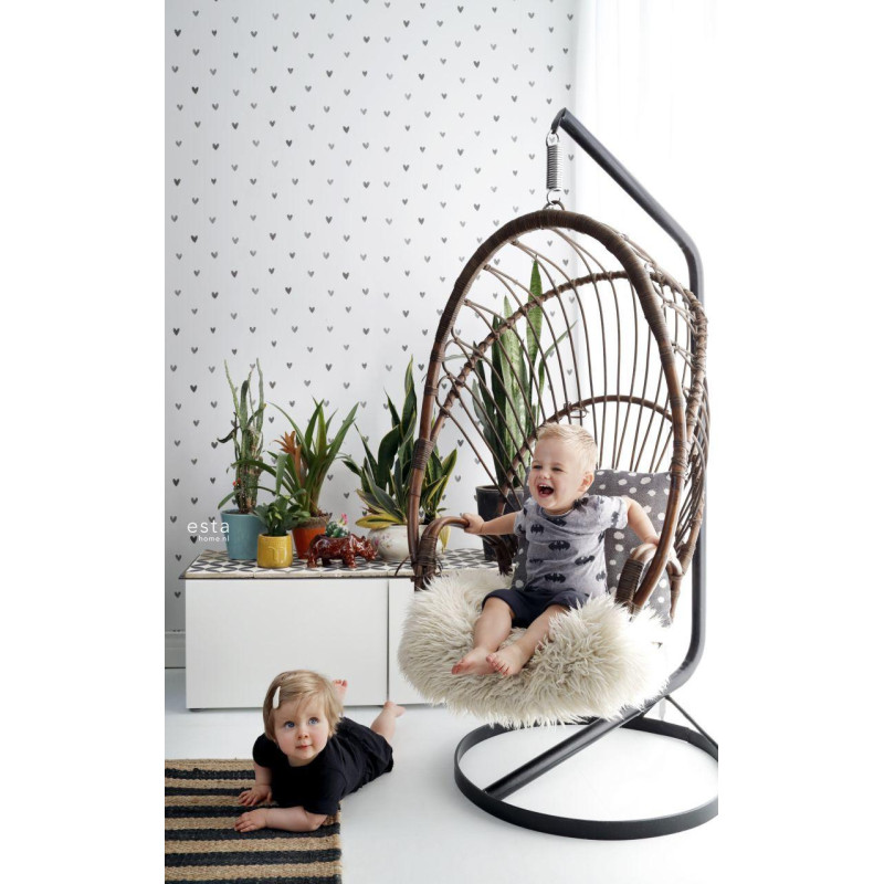 Papier peint Cœurs noir et blanc - LITTLE BANDITS - Esta Home - 138914