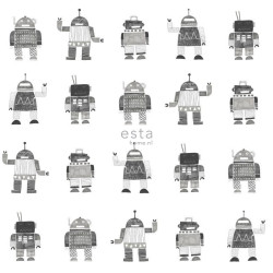 Papier peint Robots noir et blanc - LITTLE BANDITS - Esta Home - 138939