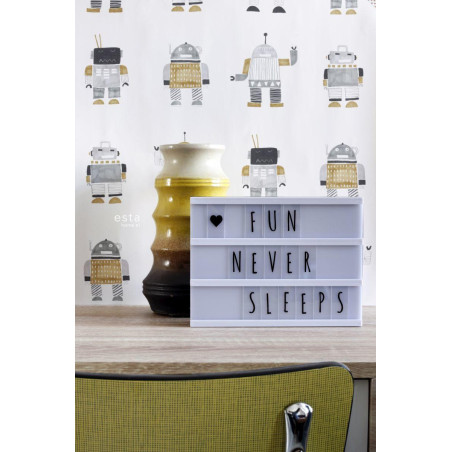 Papier peint enfant Robots jouets vintage jaune ocre et argent - Little Bandits - ESTA HOME