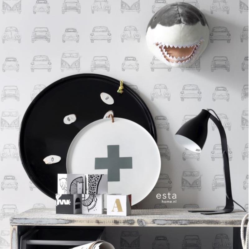Papier peint Voitures anciennes noir et blanc - LITTLE BANDITS - Esta Home - 138941