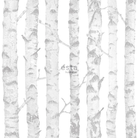 Papier peint Troncs de bouleau blanc et argent - LITTLE BANDITS - Esta Home - 138944