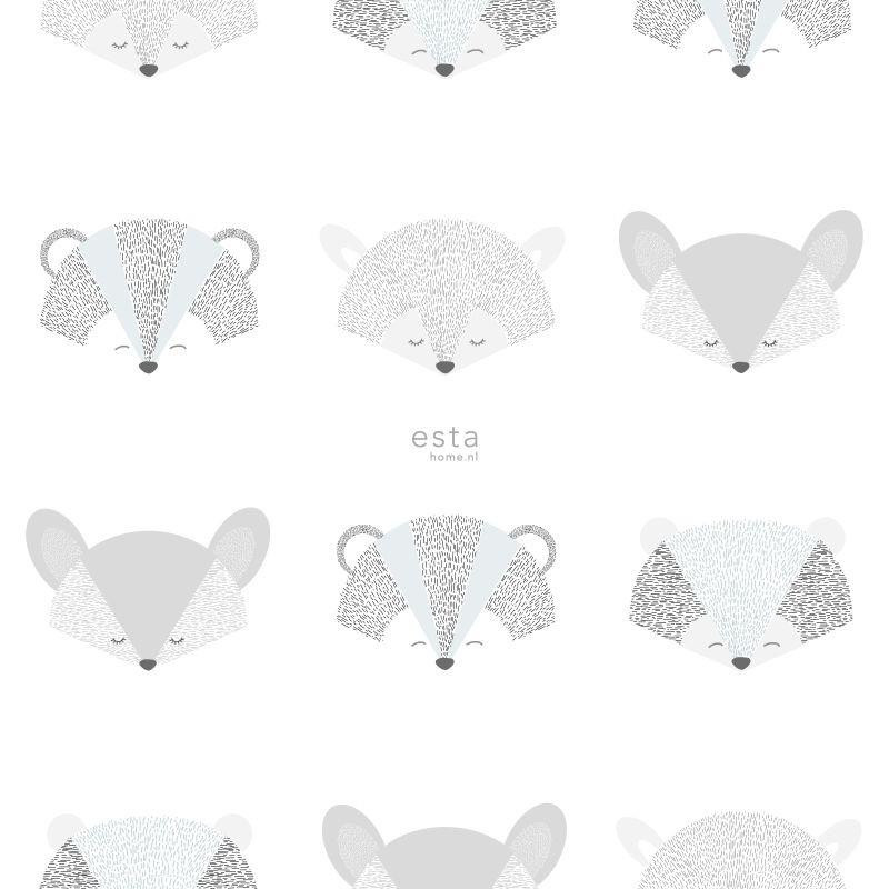 Papier peint Têtes d'animaux gris clair et noir - LITTLE BANDITS - Esta Home - 158832