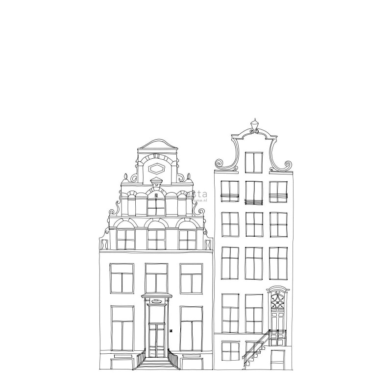 Papier peint Maisons dessinées noir et blanc - LITTLE BANDITS - Esta Home - 158833