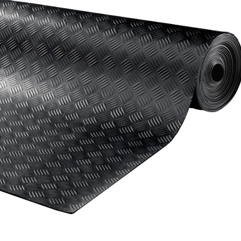 Sol PVC caoutchouc - Delta motif strié noir - Runners HAMAT - rouleau 1.50M