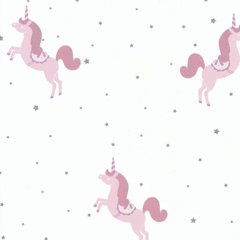 Papier peint intissé Princess unicorns mauve - Collection GIRL POWER - CASELIO