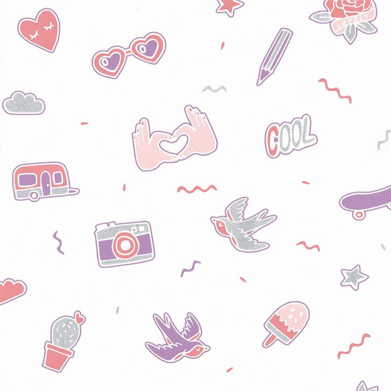 Papier peint Pin's Me rose - GIRL POWER - Caselio - GPR100835001