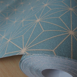 Papier peint pailleté Origami bleu et motif beige - Ugepa - L48001