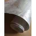 Papier peint Feuillage Tropical et Oiseaux - argent - ESCAPADE Ugepa