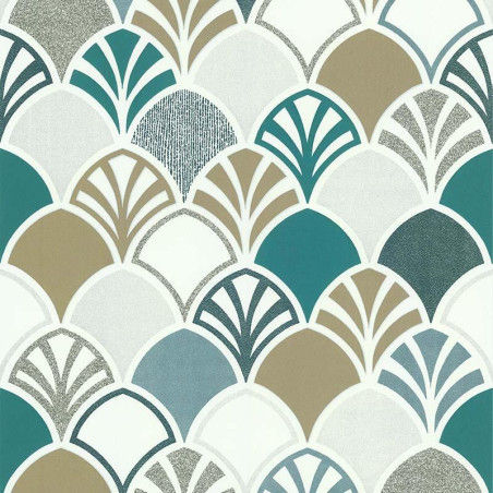 Papier peint Arcade vert et argenté - PARK AVENUE - Lutèce - 51193104 