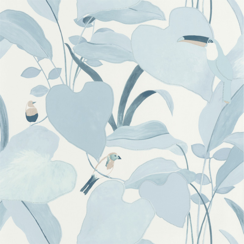 Papier peint Amazonia bleu doux et argent - L'ODYSSEE - Caselio