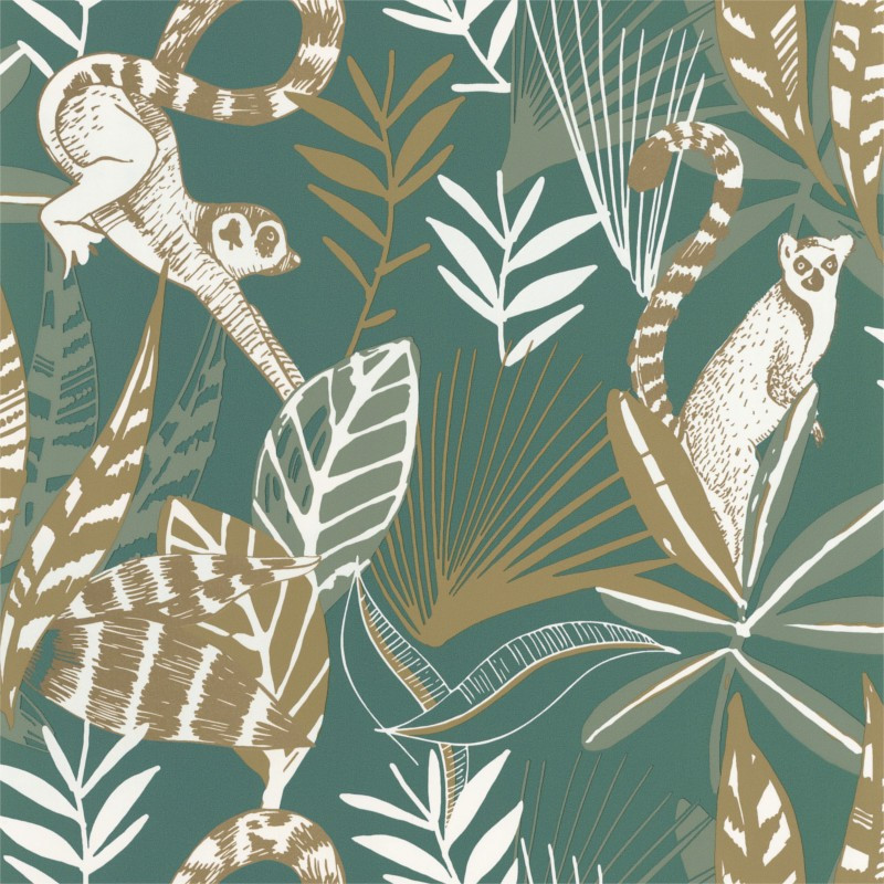 Papier peint Madagascar vert émeraude et doré - L'ODYSSEE - Caselio - OYS101407800