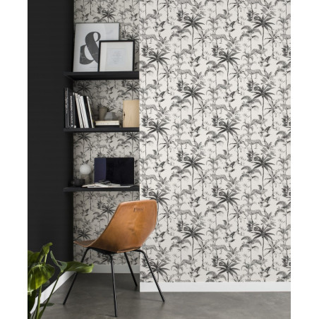 Papier peint 409017 SAVANE motif jungle noir et blanc - Rasch