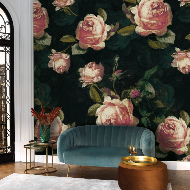 Panoramique ENGLISH ROSES noir et rose - Beauty Full Image par Casadeco