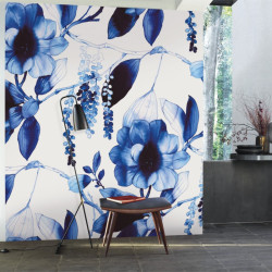 Panoramique Ink Flower bleu et blanc - BEAUTY FULL IMAGE  - Casadeco - BFIM84946408