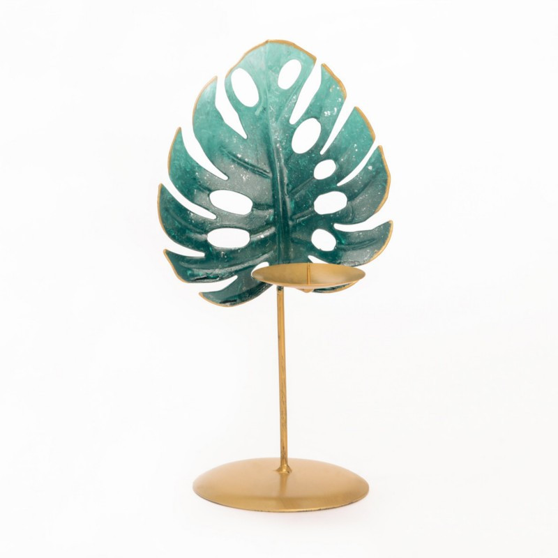 Bougeoir Jungle palme verte et doré - Amadeus