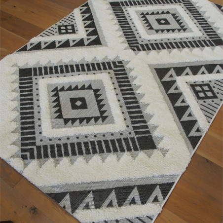 Tapis corde et shaggy Ethnique écru et noir - 160x230cm - RITUAL