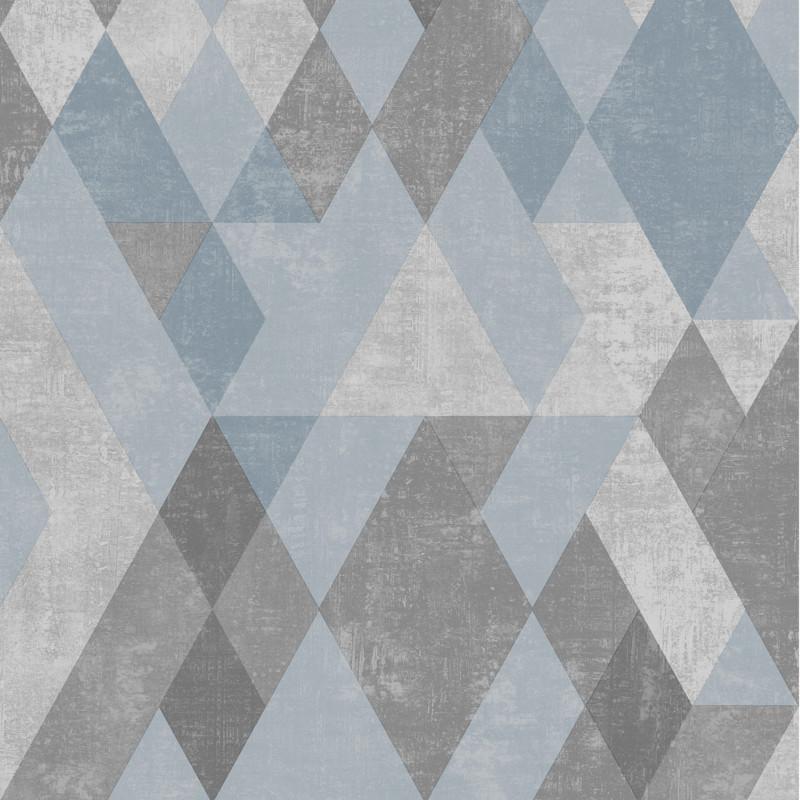 Papier peint Kaléidoscope à motifs losanges gris bleu - HEXAGONE - UGEPA