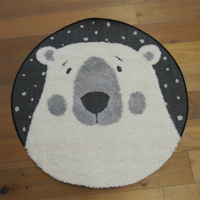 Tapis enfant rond "Tête d'ours écru et noir" - Richie BALTA Diam.120