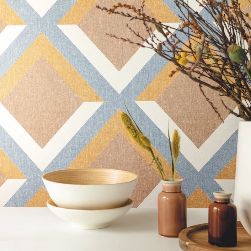 Papier peint Groove bleu gris ocre terracotta - MOOVE - Caselio - MVE101343030