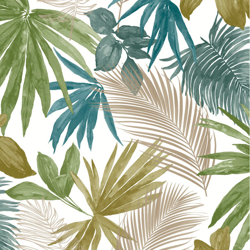 Papier peint JUNGLE FEVER bleu vert et doré - Collector GRANDECO Life