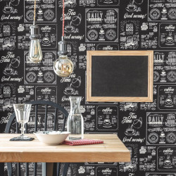 Papier peint Plat du Jour noir et blanc - AU BISTROT D'ALICE - Caselio - BIS100670000