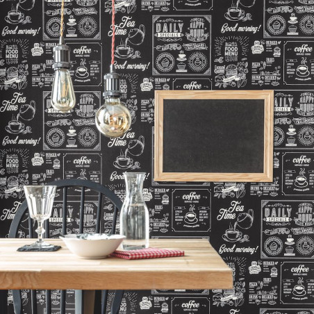 Papier peint Plat du Jour noir et blanc - AU BISTROT D'ALICE - Caselio - BIS100670000