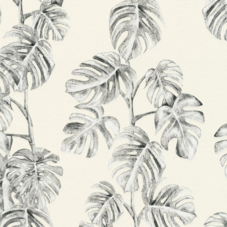 Papier peint Jungle feuilles de bananier noir gris et blanc -greenery- AS CREATION